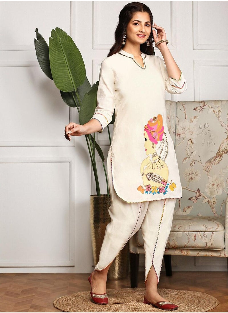 Women Off White Cotton Kurta set without Dupatta