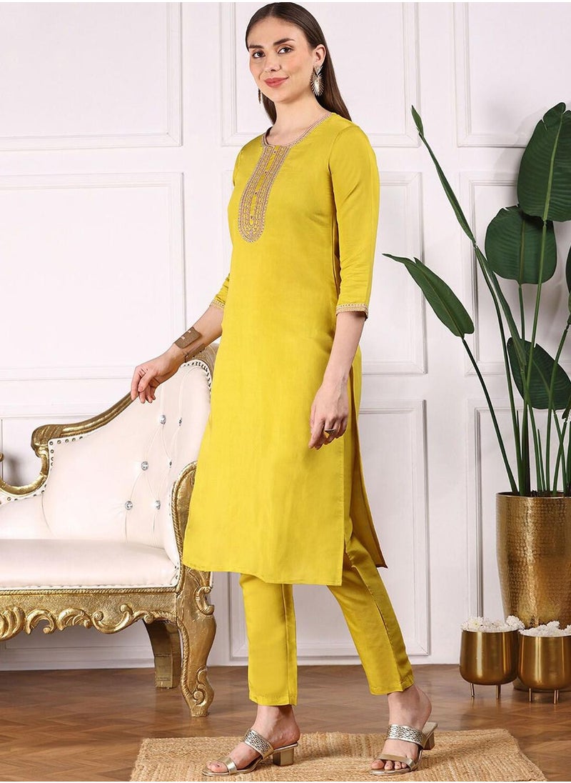 Women Yellow Viscose Silk 3 pcs (Kurta Set with Dupatta)