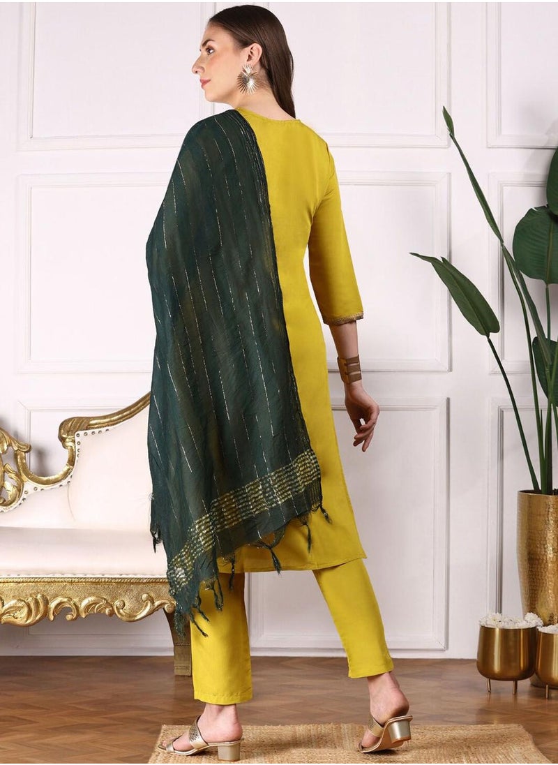 Women Yellow Viscose Silk 3 pcs (Kurta Set with Dupatta)