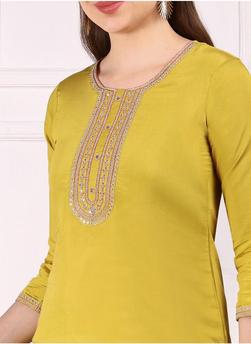 Women Yellow Viscose Silk 3 pcs (Kurta Set with Dupatta)