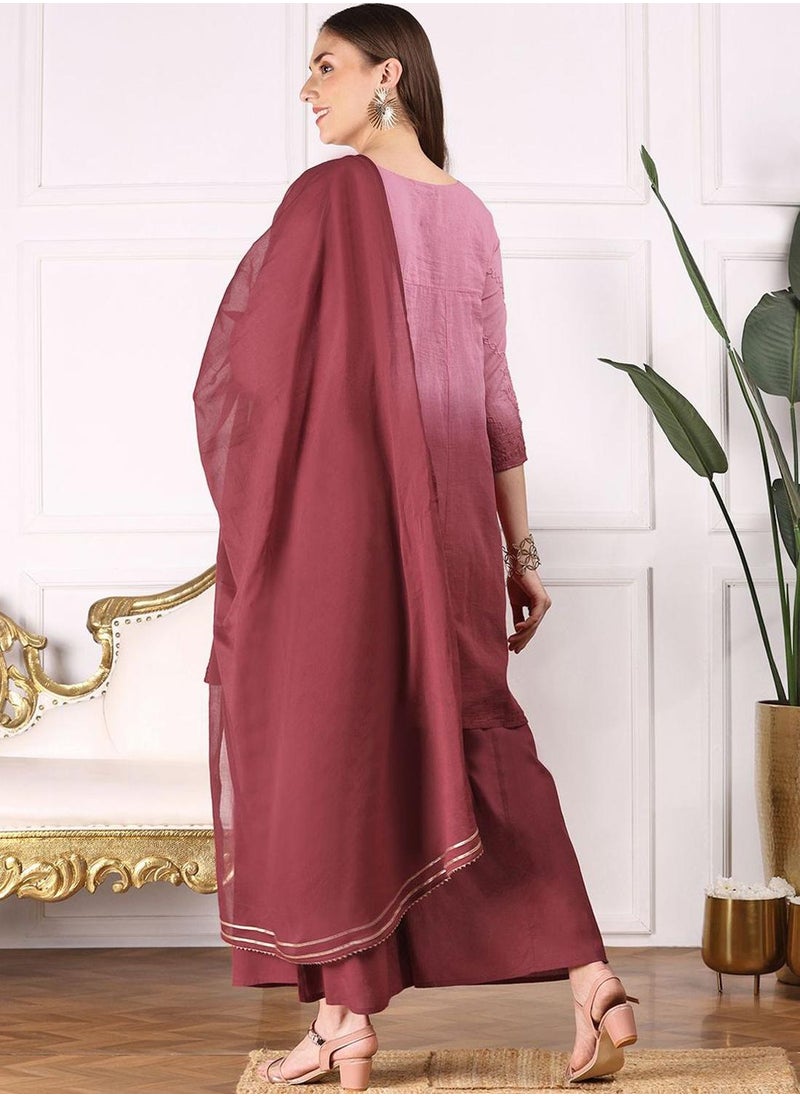 Women MAROON 3 pcs (Kurta with Dupatta)