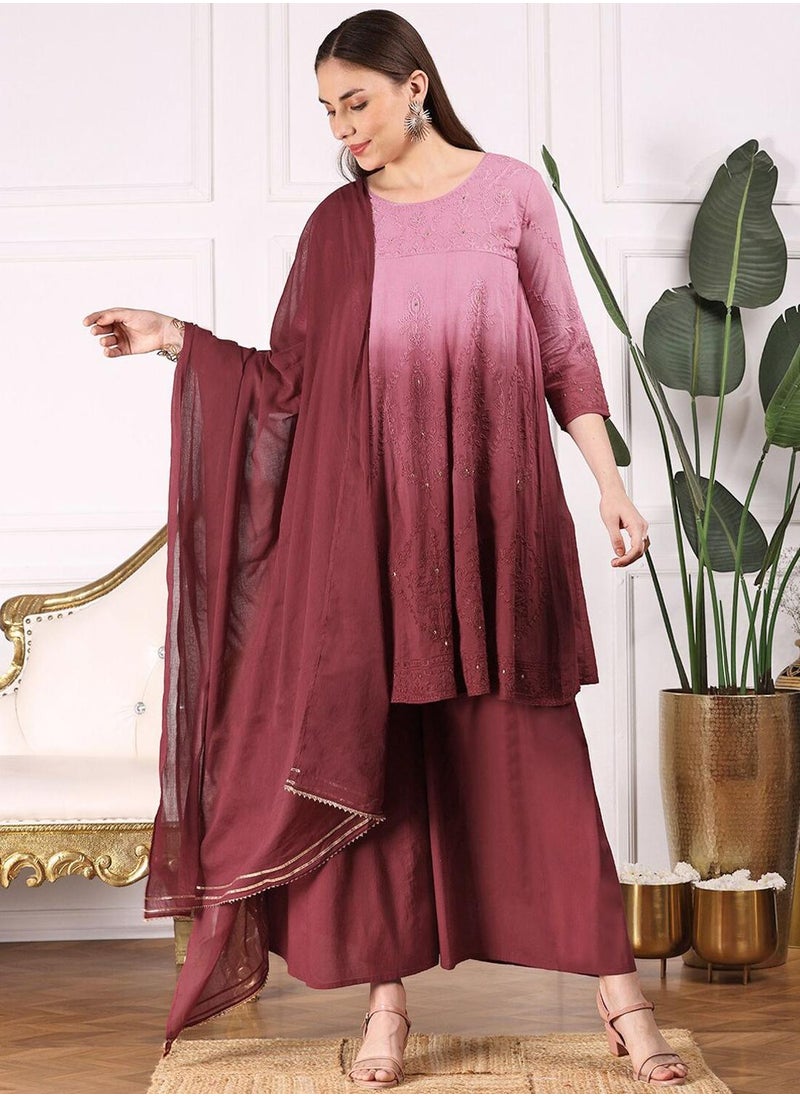 Women MAROON 3 pcs (Kurta with Dupatta)