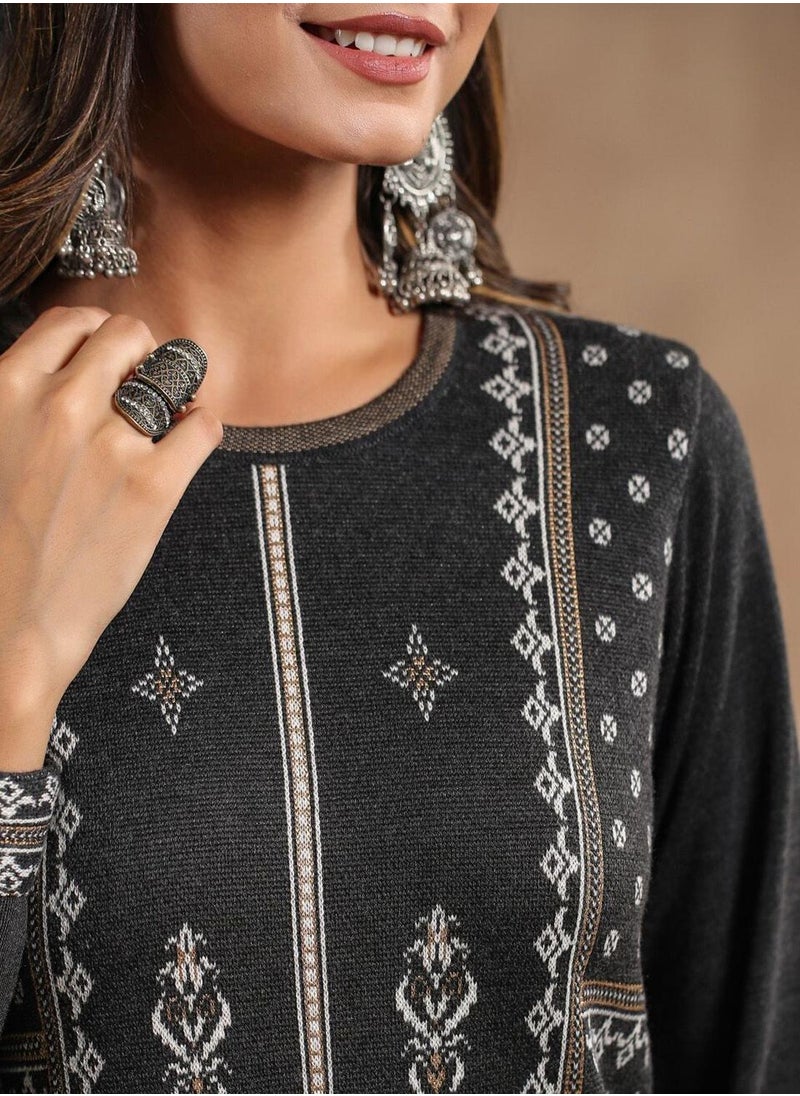 Women's Ethnic CHARCOAL STRAIGHT POLY KURTA