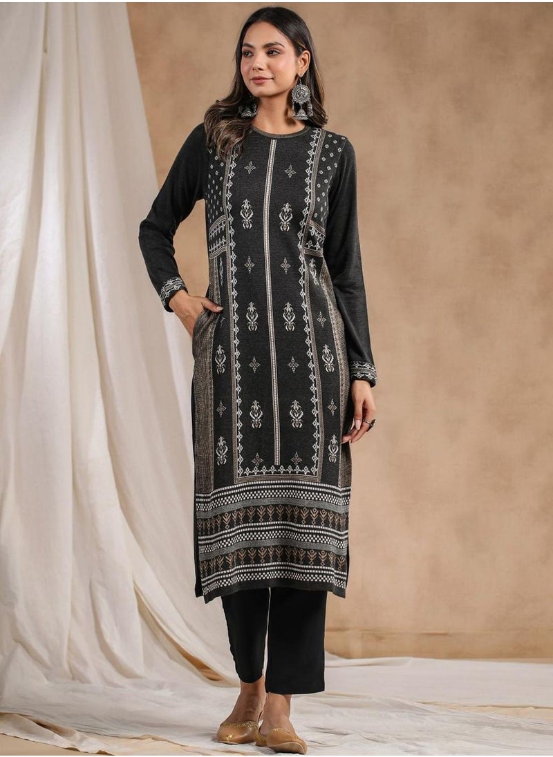 Women's Ethnic CHARCOAL STRAIGHT POLY KURTA