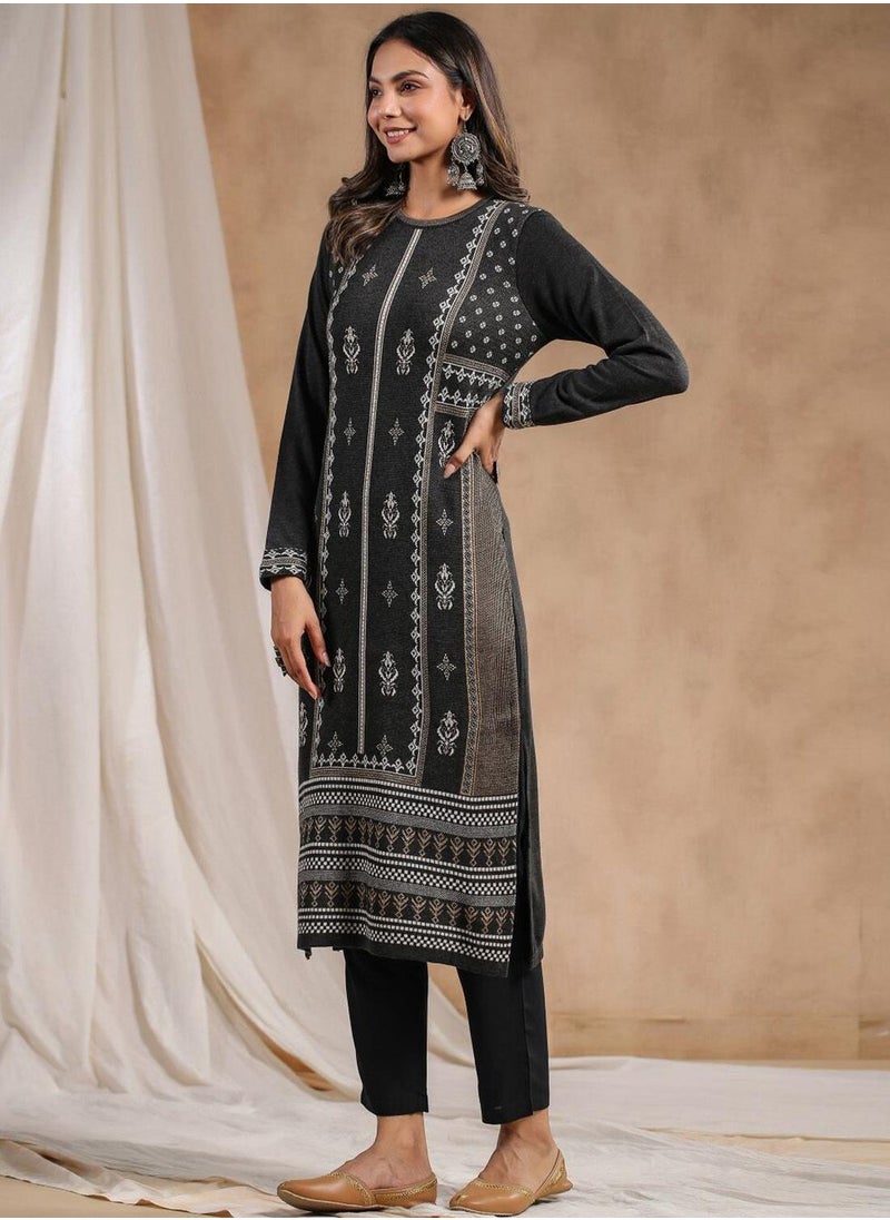 Women's Ethnic CHARCOAL STRAIGHT POLY KURTA