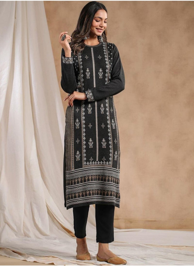 Women's Ethnic CHARCOAL STRAIGHT POLY KURTA