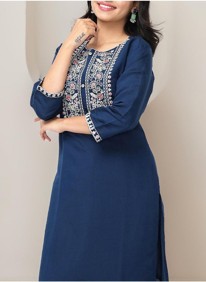 Women BLUE MODAL CHANDERI 3 pcs Kurta Set