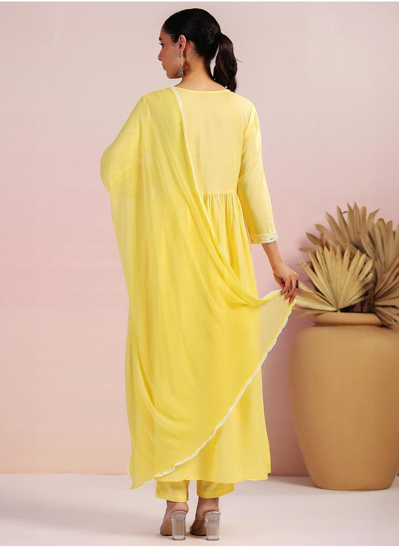 Women Yellow Rayon Kurta set with Dupatta