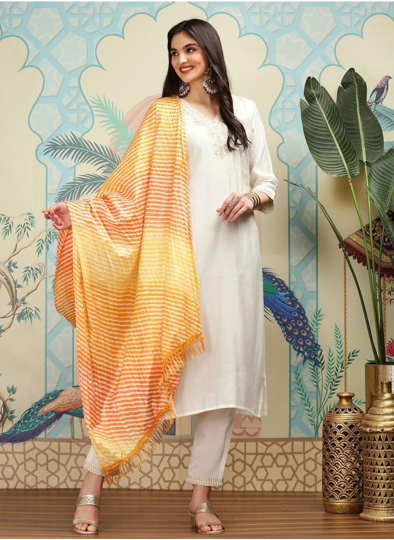 Women WHITE 3 pcs (Kurta with Dupatta)