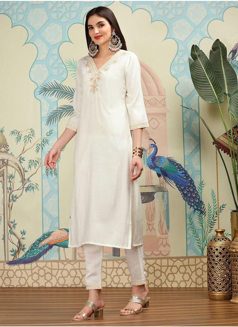 Women WHITE 3 pcs (Kurta with Dupatta)