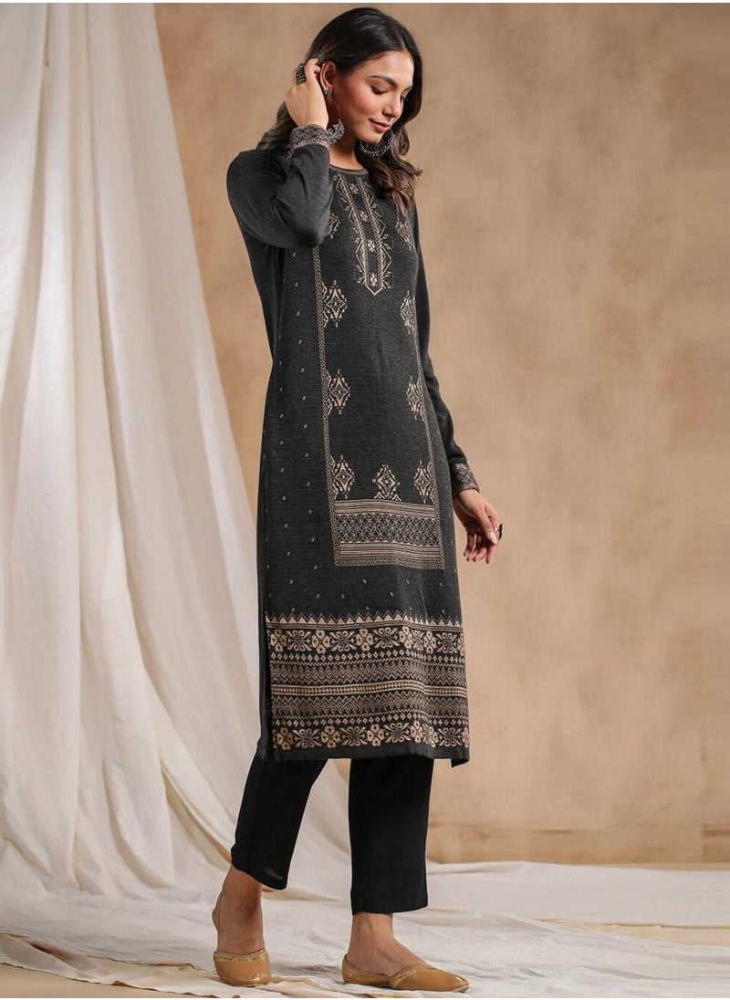 Women's Ethnic Waer CHARCOAL STRAIGHT 100% POLY KURTA