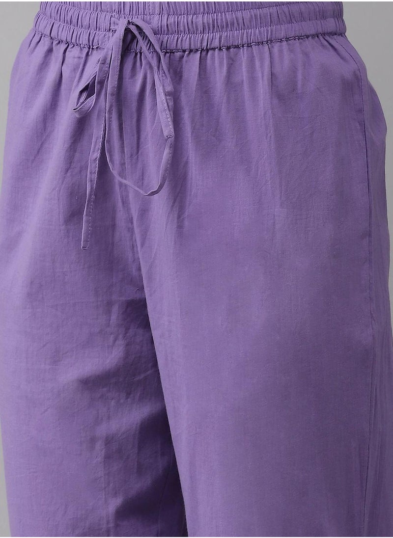 Women Lavender Regular Pure Cotton Kurta with Trousers & With Dupatta