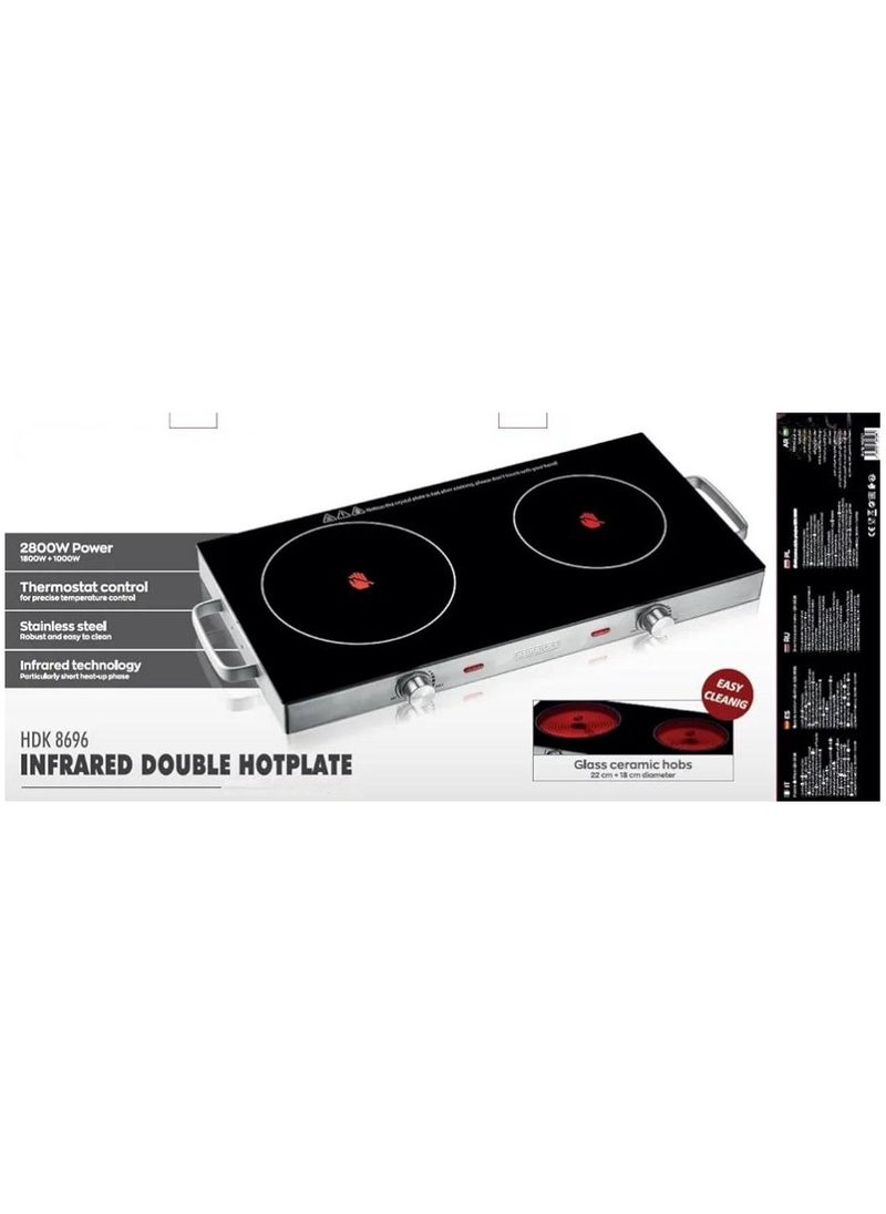 Infrared Hob Glass Ceramic Double Hob with Infrared Heat 2 x Electric Hobs Suitable for All Pots and Pans 2800 W Camping Office Kitchen Outdoor 2 hobs.