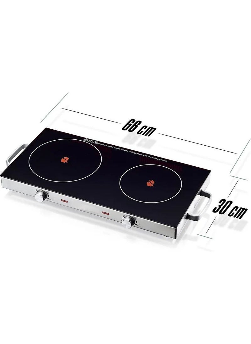 Infrared Hob Glass Ceramic Double Hob with Infrared Heat 2 x Electric Hobs Suitable for All Pots and Pans 2800 W Camping Office Kitchen Outdoor 2 hobs.