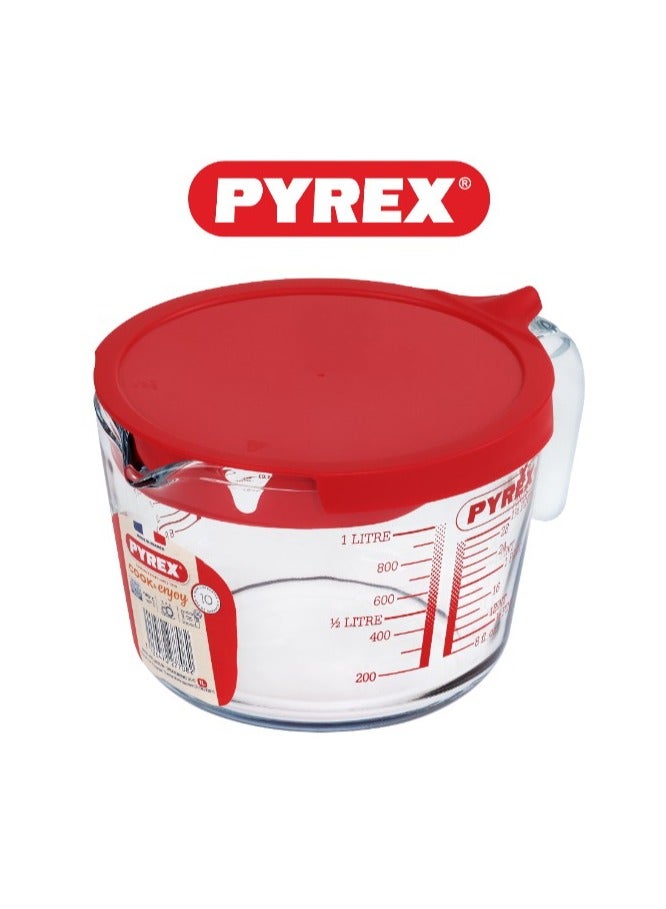 Pyrex Measuring Jug 1L with Red Lid - Durable & Versatile Kitchen Tool Clear