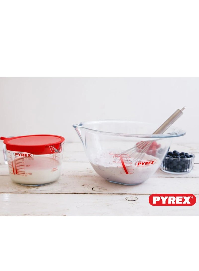 Pyrex Measuring Jug 1L with Red Lid - Durable & Versatile Kitchen Tool Clear