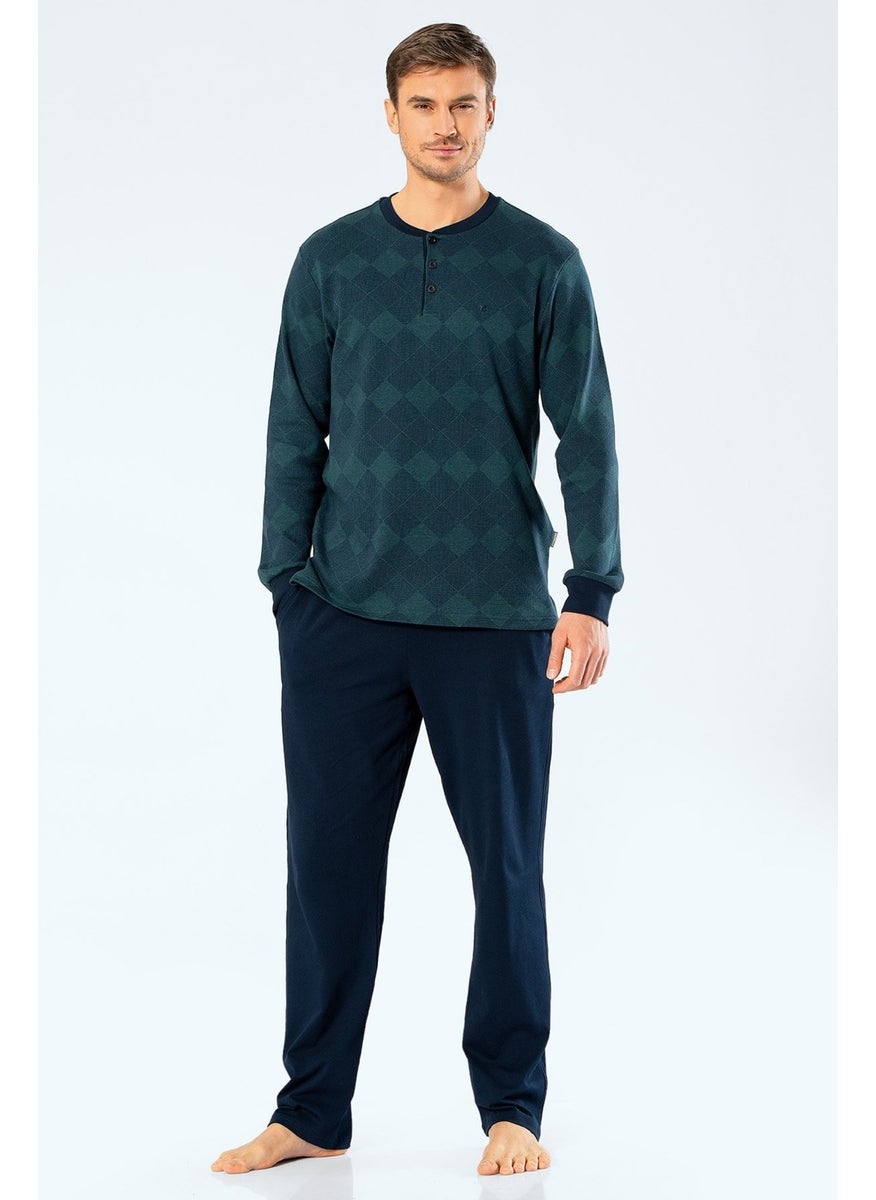 2195 Green Men's Jacquard Checkered Plaid Pajama Set