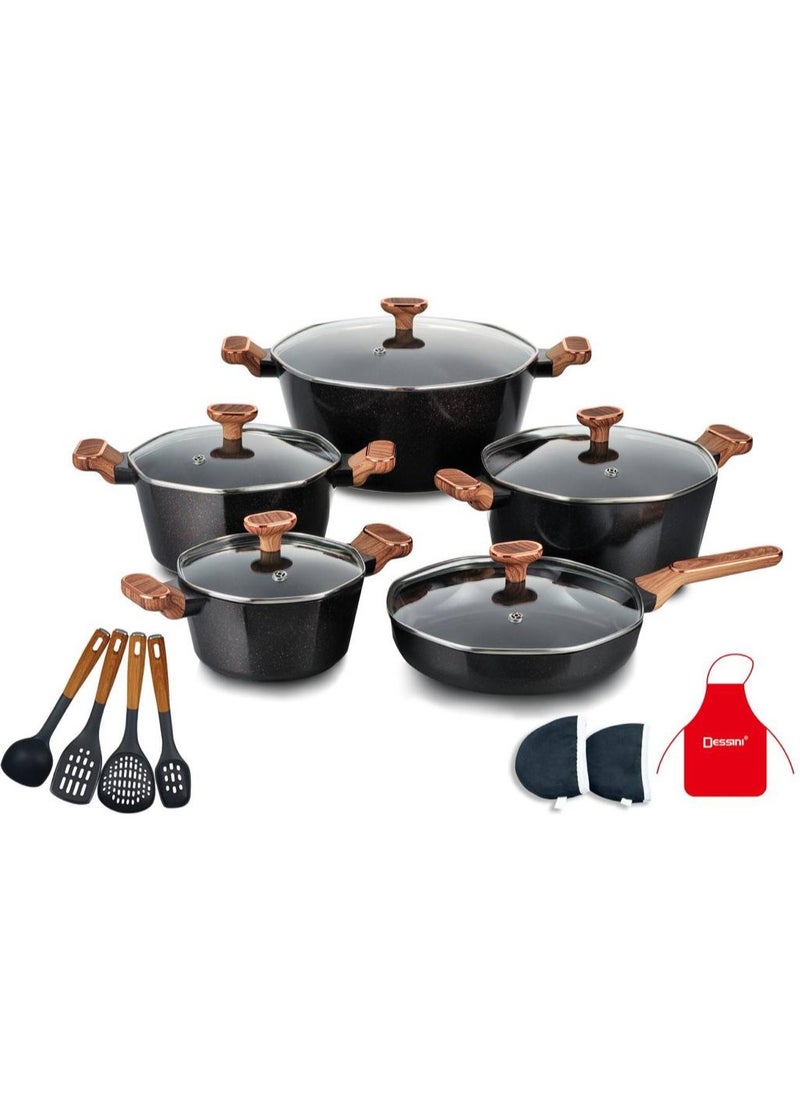 Dessini 17-Piece Non Stick Super Granite Cookware Set - (Multicolour)