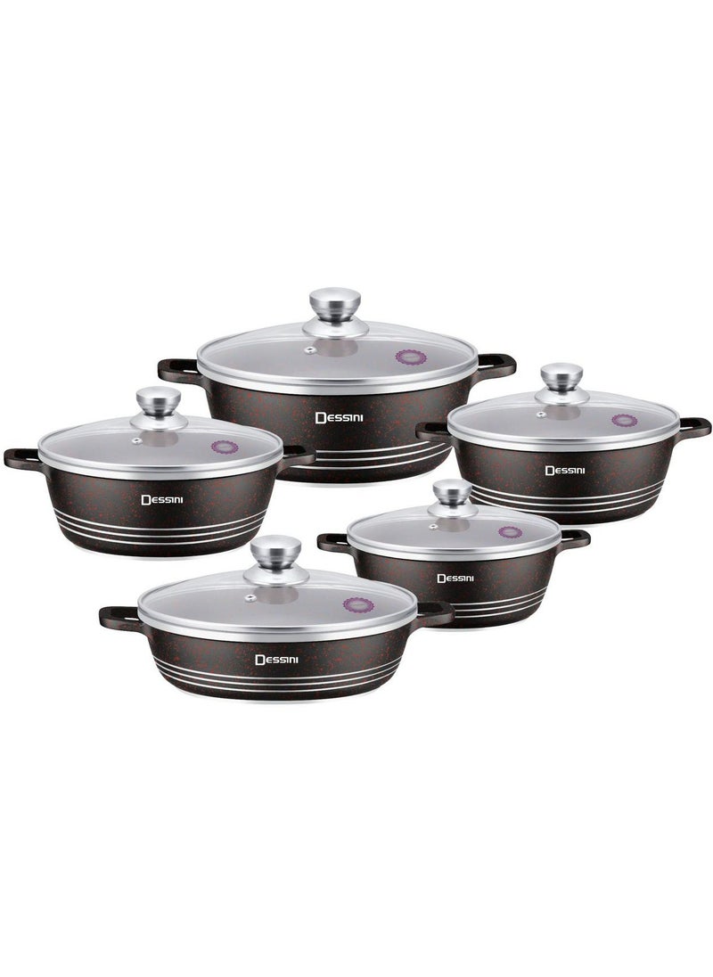 Dessini 10-Piece Non Stick Premium Granite Cookware Set - (Multicolour)