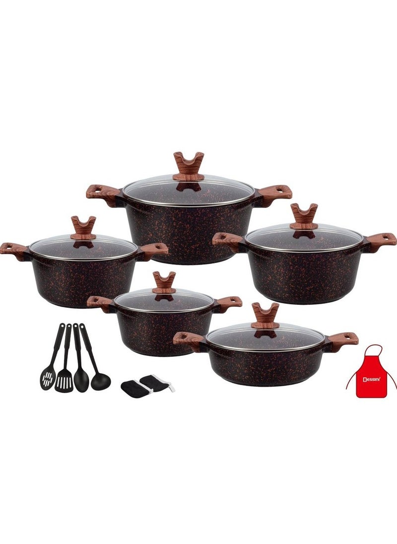 Dessini 17-Piece Non Stick Super Granite Cookware Set - (Multicolour)