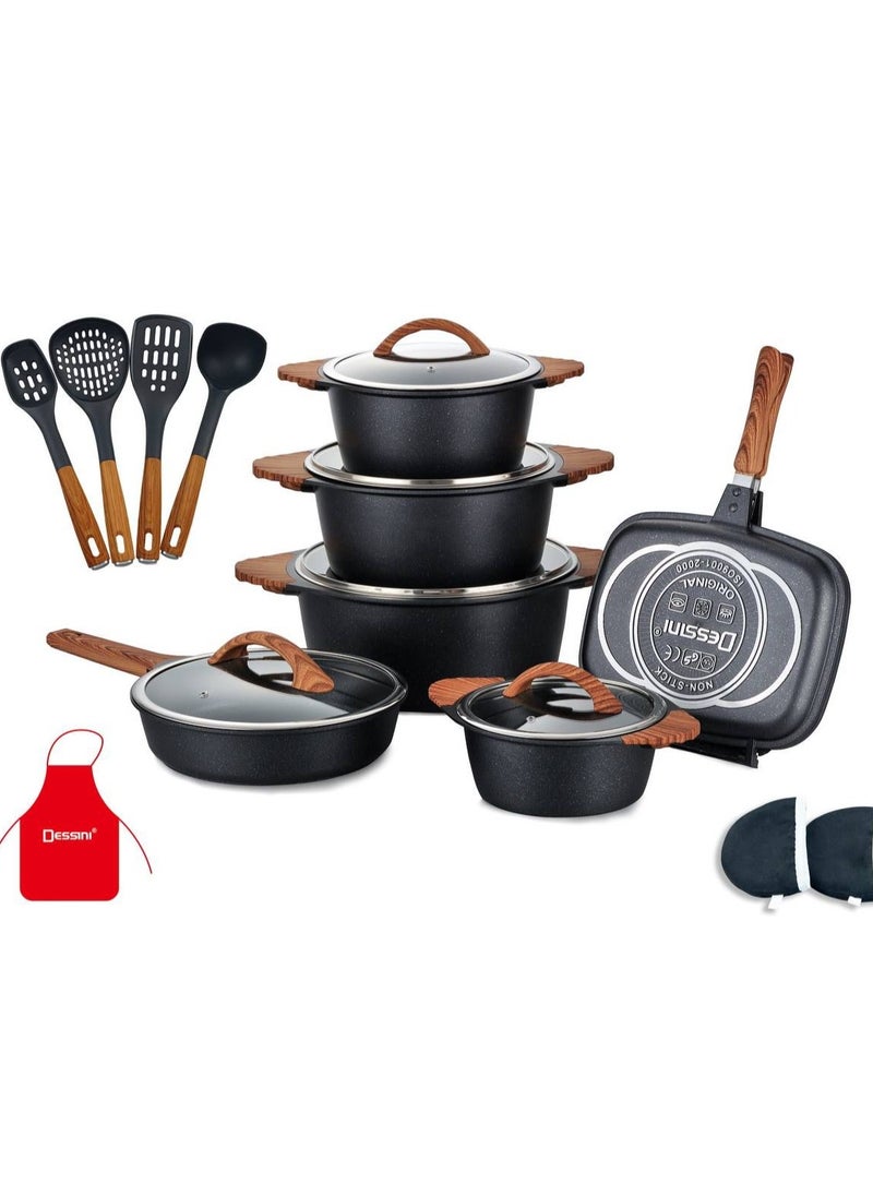 Dessini 19-Piece Non Stick Super Granite Cookware Set - (Multicolour)