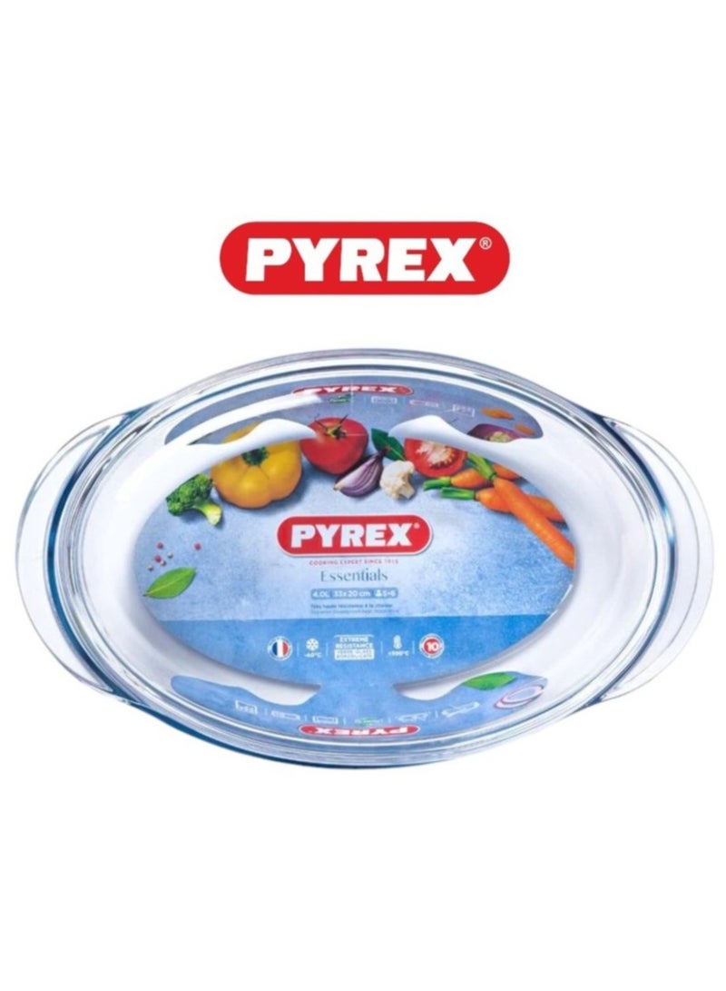 Pyrex Essential Casseroles Oval 4L - Versatile Borosilicate Glass Dish for Baking, Roasting, and Serving