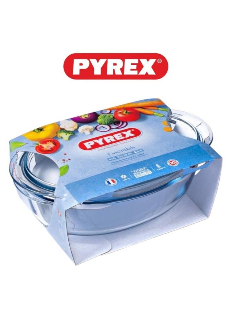 Pyrex Essential Casseroles Oval 4L - Versatile Borosilicate Glass Dish for Baking, Roasting, and Serving