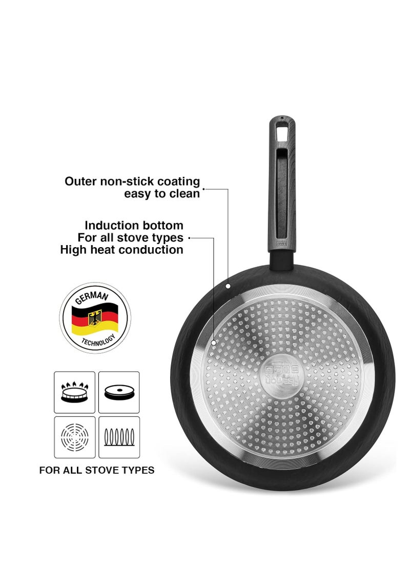 Frying Pan - 20cm, 24cm, 28cm - Aluminum Greblon C2 Coating Frypan Vela Rock Series, Induction Bottom Compatible for all Cooktops with Bakelite Handle