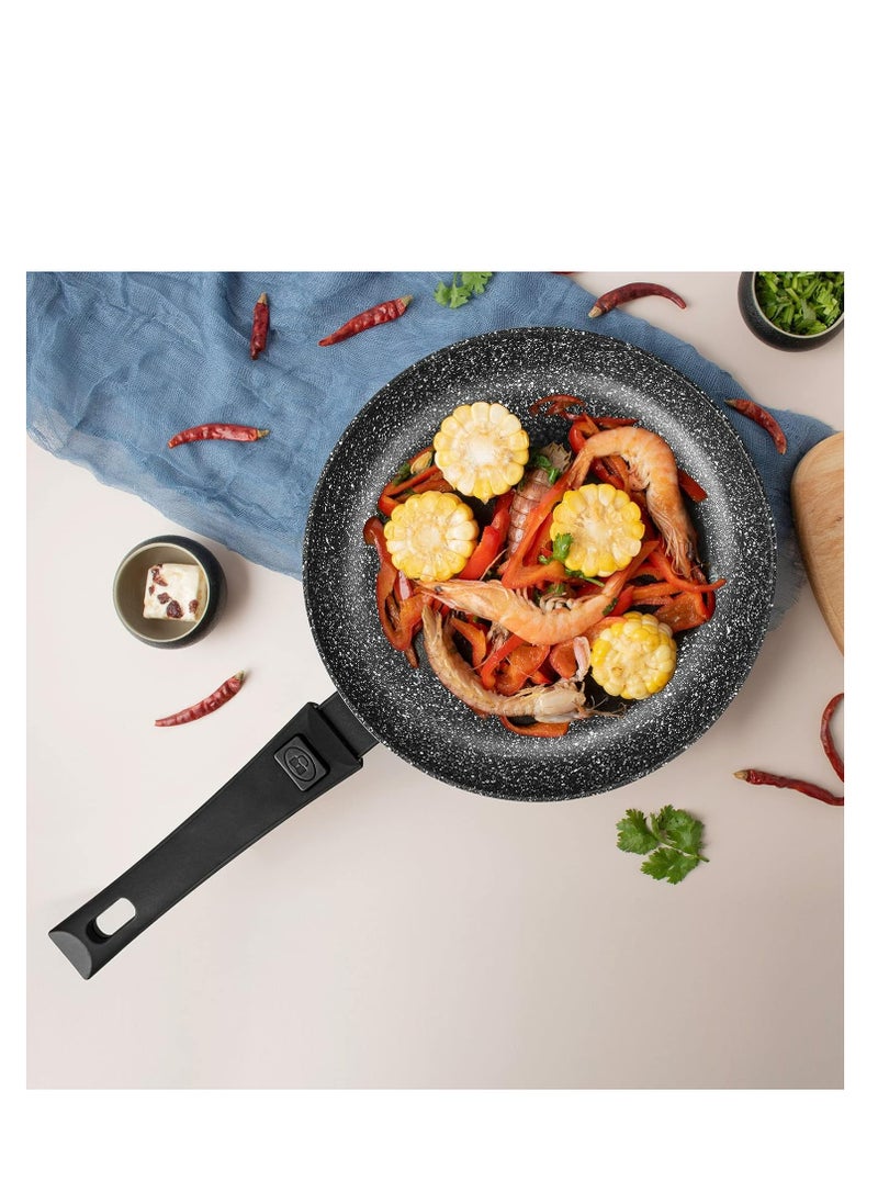 2-Piece Non Stick Frying Pan 24cm x 26cm Detachable Handle, Aluminum Ceramic Coating Frypan Fiore Series with Induction Bottom And Ergonomic Bakelite Handle