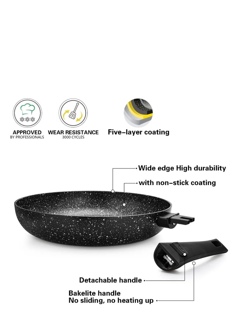 2-Piece Non Stick Frying Pan 24cm x 26cm Detachable Handle, Aluminum Ceramic Coating Frypan Fiore Series with Induction Bottom And Ergonomic Bakelite Handle