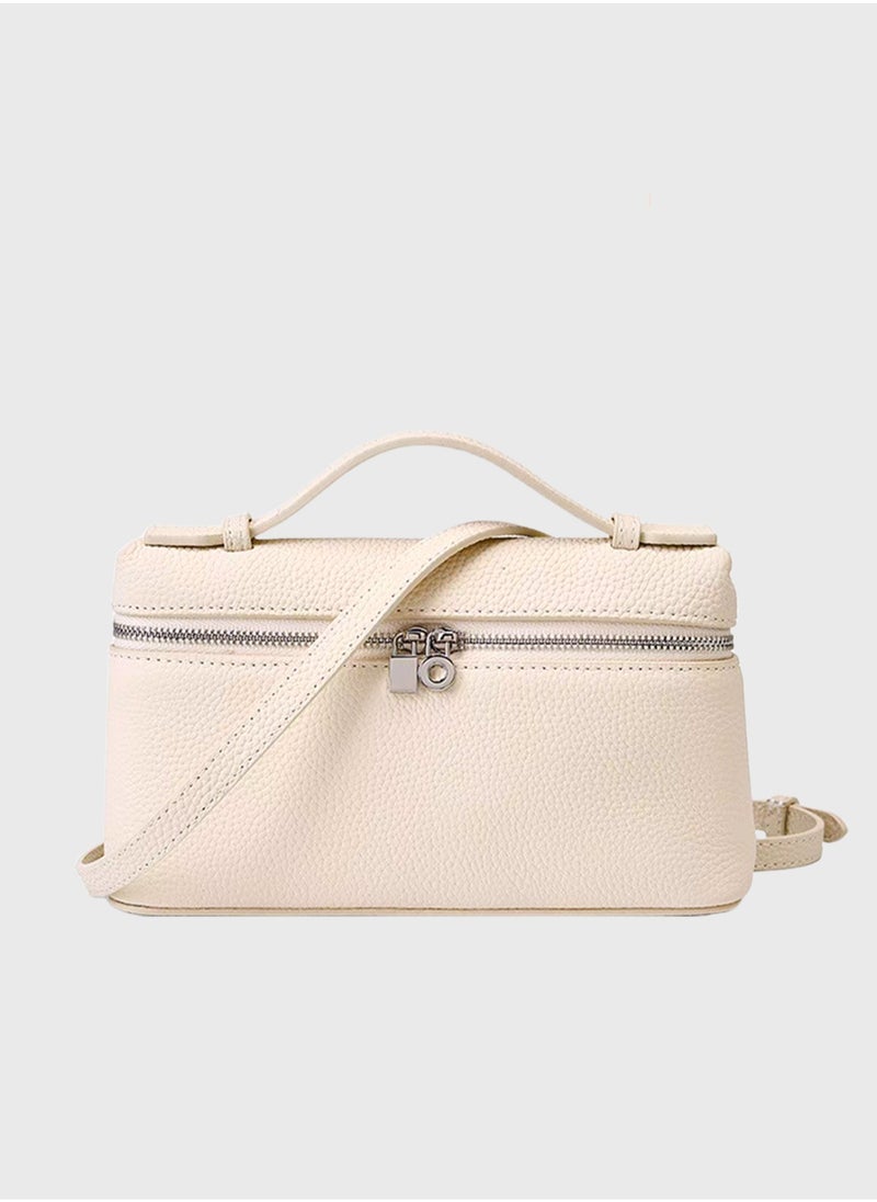 Classical Women Crossbody Bag Solid White Color Leather Commuter Ladies Shoulder Bag