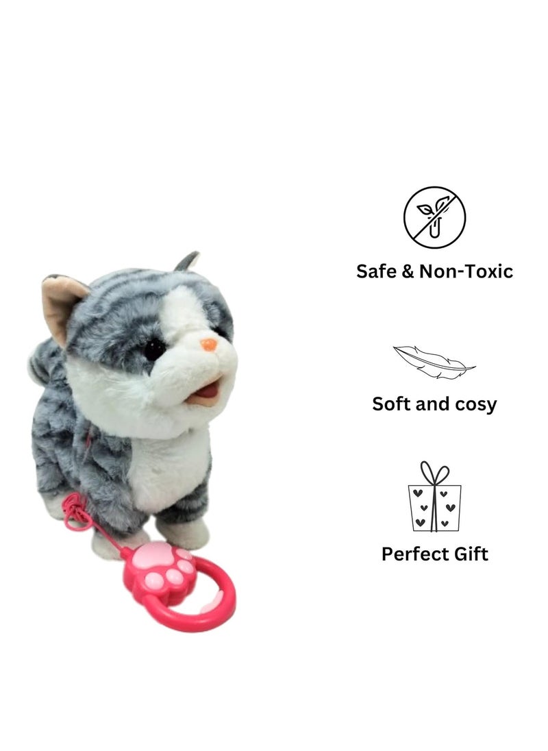 Interactive Plush Walking & Singing Cat Toy for Kids - Remote Control Leash, Meowing, Running, Wagging Tail - Electric Stuffed Animal Kitten Companion for Children's Birthday Gift