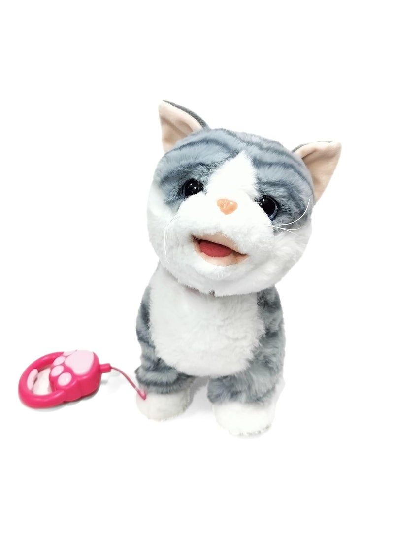 Interactive Plush Walking & Singing Cat Toy for Kids - Remote Control Leash, Meowing, Running, Wagging Tail - Electric Stuffed Animal Kitten Companion for Children's Birthday Gift