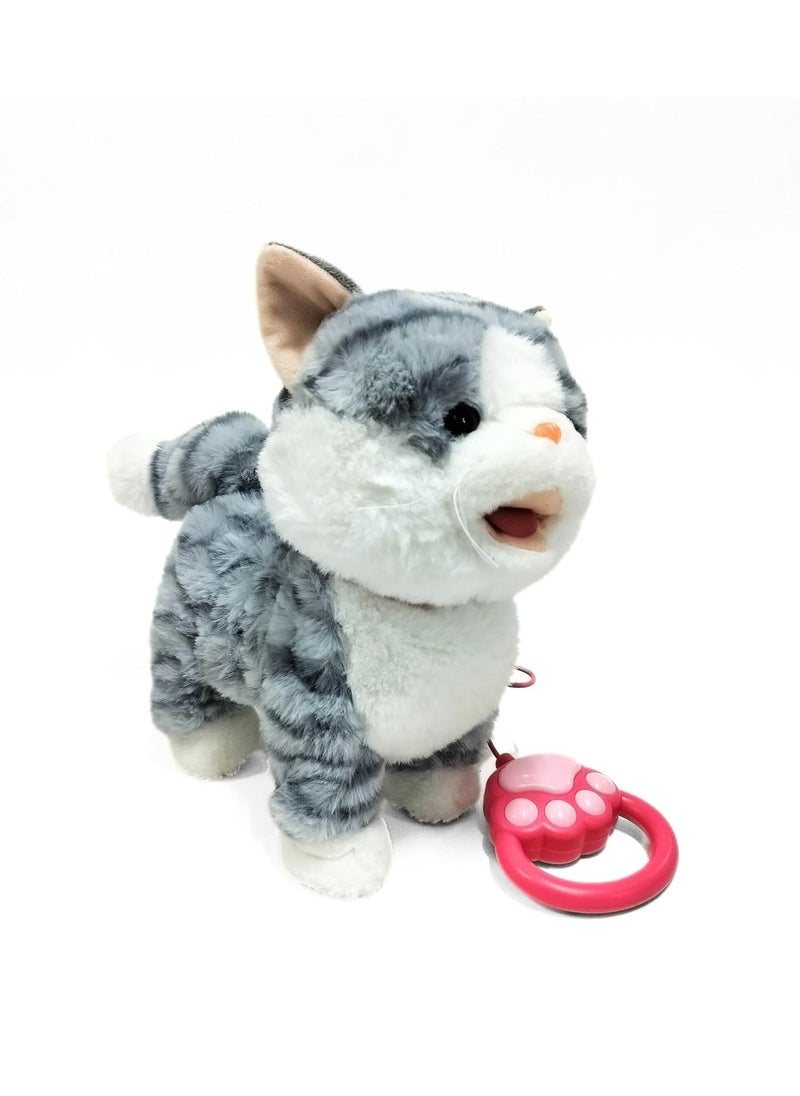 Interactive Plush Walking & Singing Cat Toy for Kids - Remote Control Leash, Meowing, Running, Wagging Tail - Electric Stuffed Animal Kitten Companion for Children's Birthday Gift