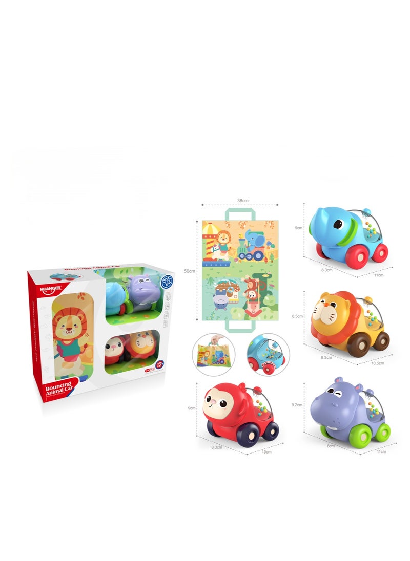 Animal toy car 4-piece set+storage bag