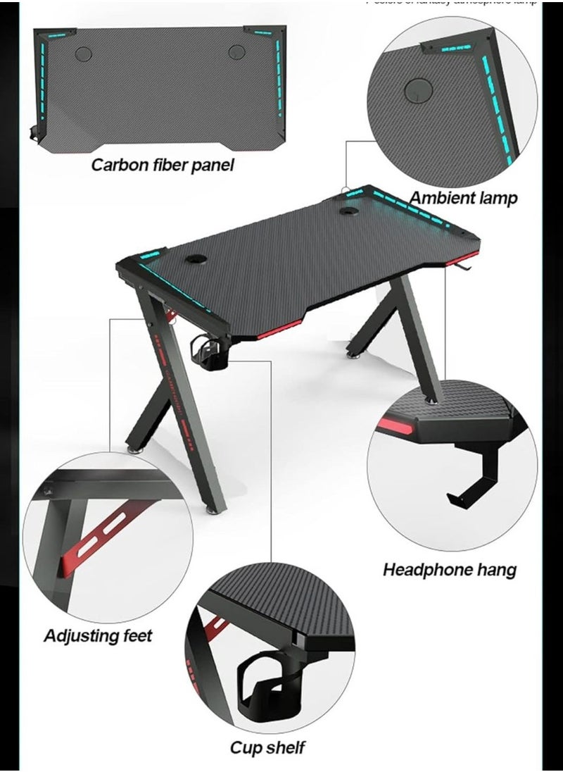 Gaming Desk with LED RGB RC Light,Z Shaped for Pc,Blue120×60×75cm