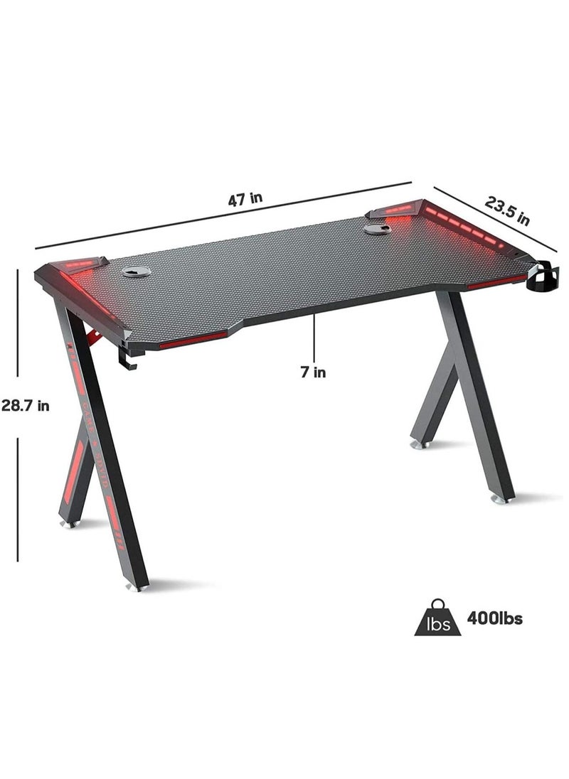 Gaming Desk with LED RGB RC Light,Z Shaped for Pc,Blue120×60×75cm