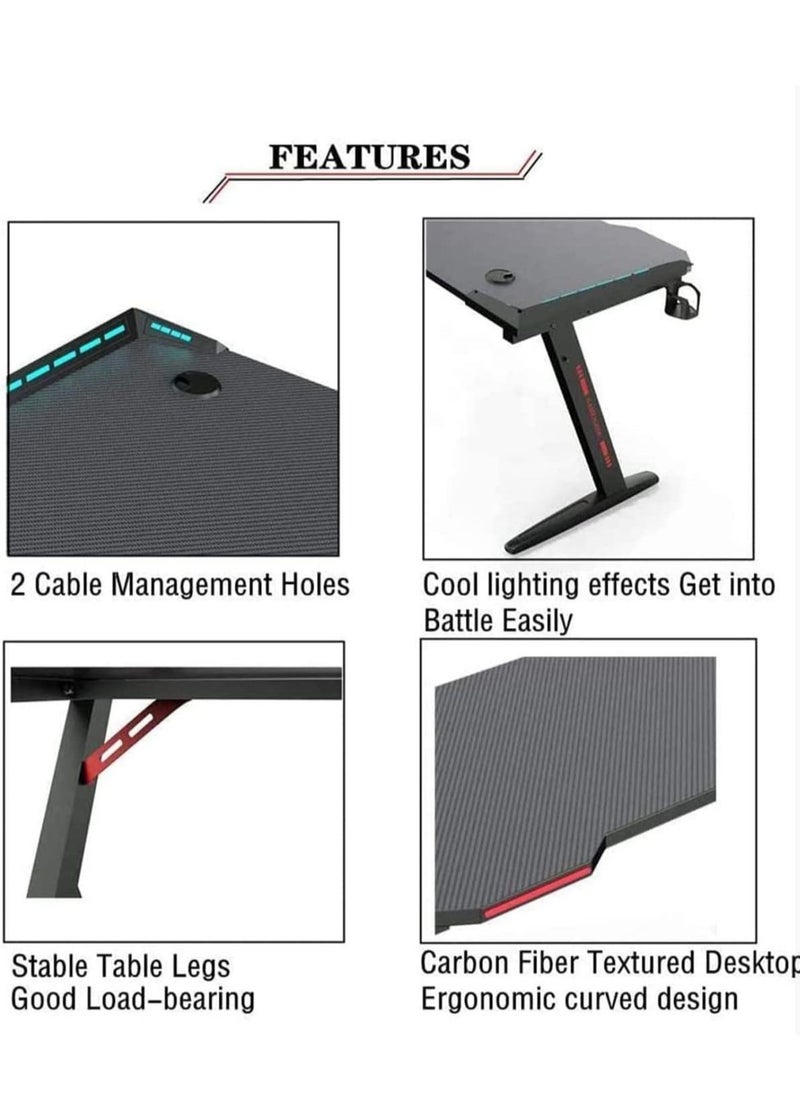 Gaming Desk with LED RGB RC Light,Z Shaped for Pc,Blue120×60×75cm