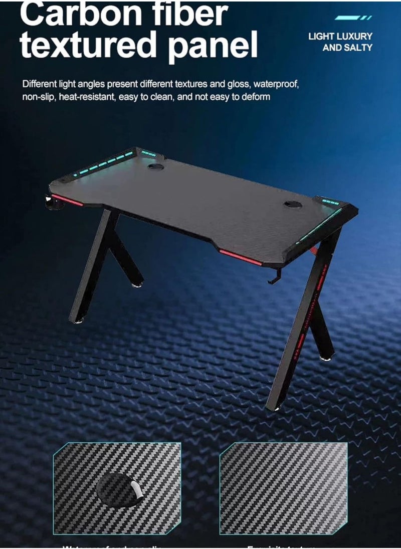 Gaming Desk with LED RGB RC Light,Z Shaped for Pc,Blue120×60×75cm