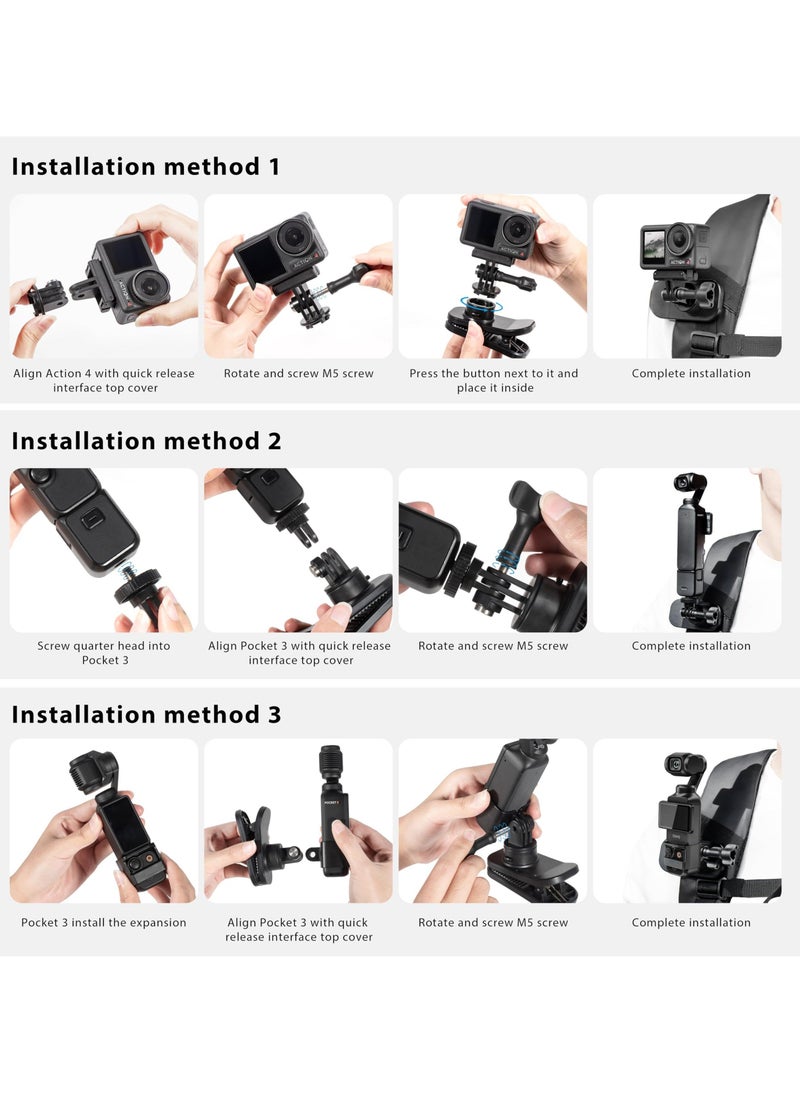 Accessories Kit for DJI OSMO Pocket 3 360° Rotation Backpack Clip Mount Shoulder Strap Accessories Multifunctional magnetic backpack clip for camera for DJI Pocket 3 OSMO Pockt Action Cameras