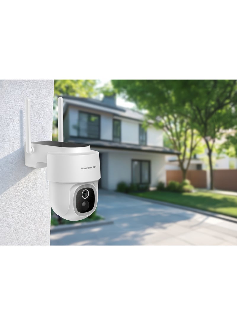 Built-in Solar Pan & Tilt Outdoor Camera 256GB 5200 mAh / IR Night Vision / Two-Way Audio / Motion Detection / 2K Quad HD / 10Meter Infrared Recording Distance / Type-C Charging Input / Dust Resistance - White