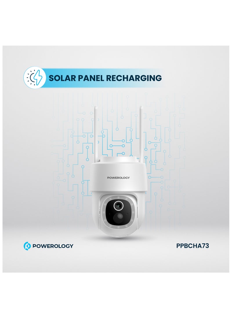 Built-in Solar Pan & Tilt Outdoor Camera 256GB 5200 mAh / IR Night Vision / Two-Way Audio / Motion Detection / 2K Quad HD / 10Meter Infrared Recording Distance / Type-C Charging Input / Dust Resistance - White