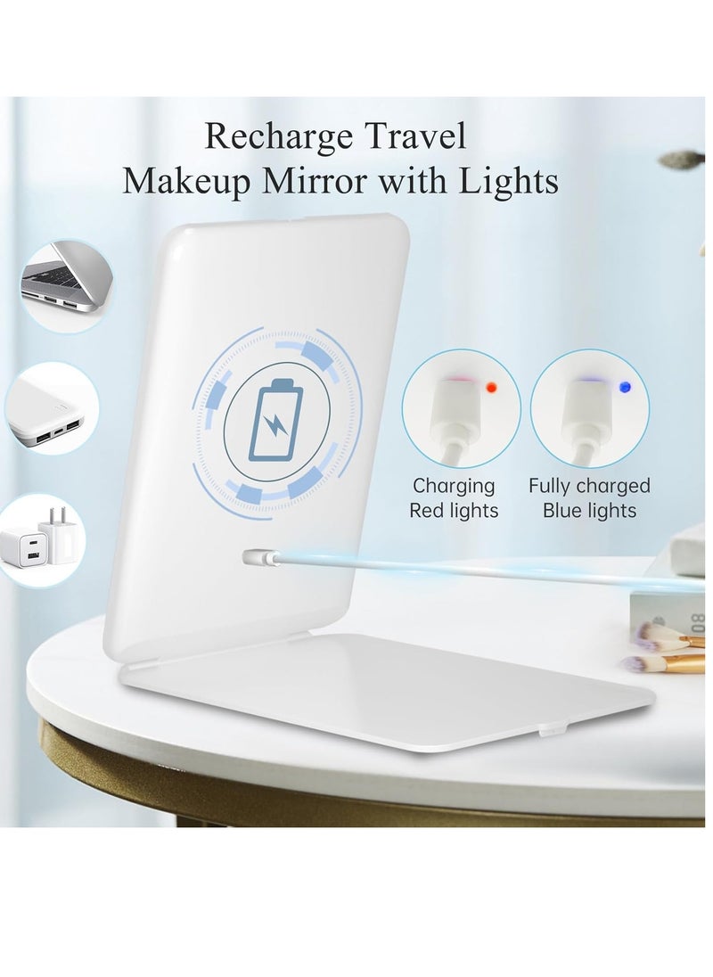 FUNTOUCH Rechargeable Travel Makeup Mirror with 72 Led Lights, Portable Lighted Beauty Mirror, 3 Color Lighting, Dimmable Touch Screen, Tabletop LED Folding Cosmetic Vanity Mirror