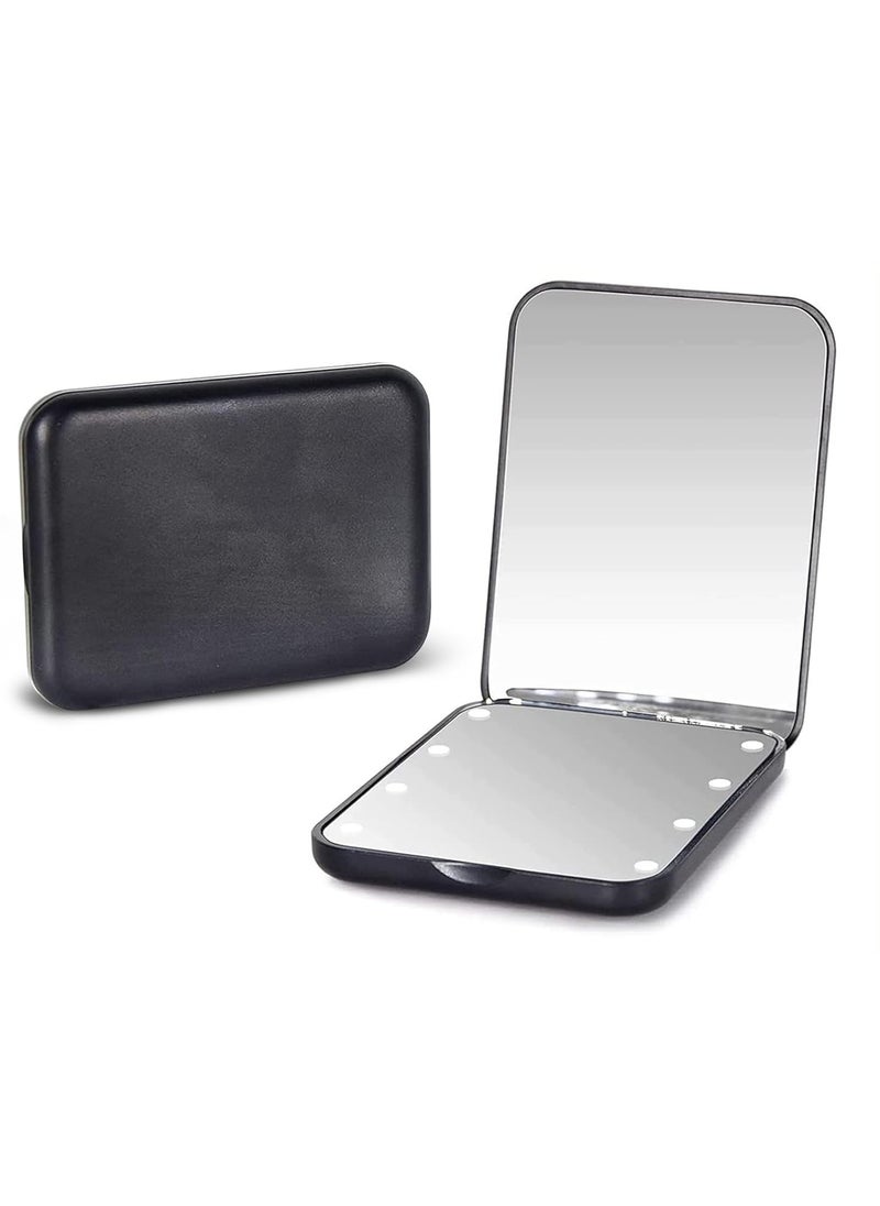 Kintion Pocket Mirror, 1X/3X Magnification LED Compact Travel Makeup Mirror with Light for Purse, 2-Sided, Portable, Folding, Handheld, Small Lighted Mirror for Gift, Black