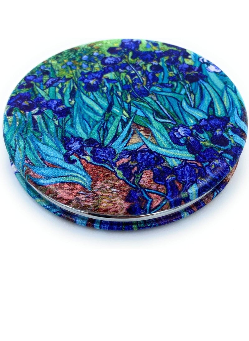 Pocket Mirror for Women Small Travel Mirror Magnifying Van Gogh Irises Flower Purse Mirror Compact Unique Gift for Artistic Mom