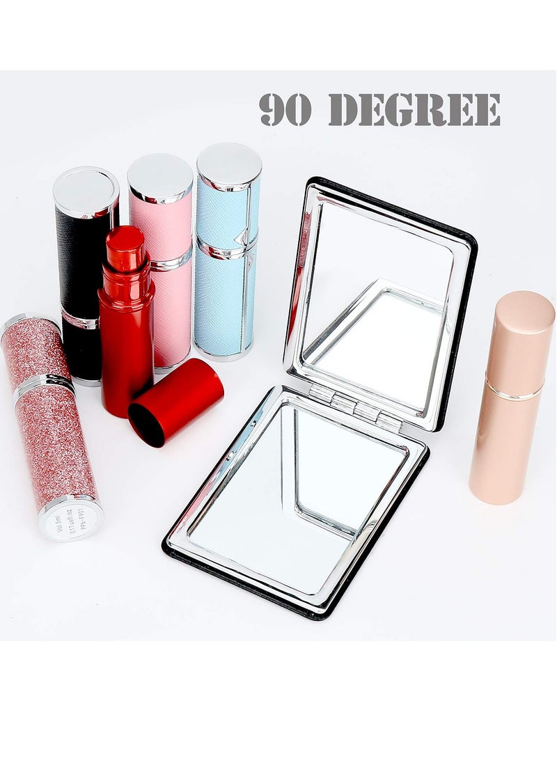 Compact Vanity Mirror for Men, Black, Travel Makeup Mirror for Handbag Pocket Wallet, Portable Double-Sided Magnifying Cosmetic Mirror for Daily, Work, Business