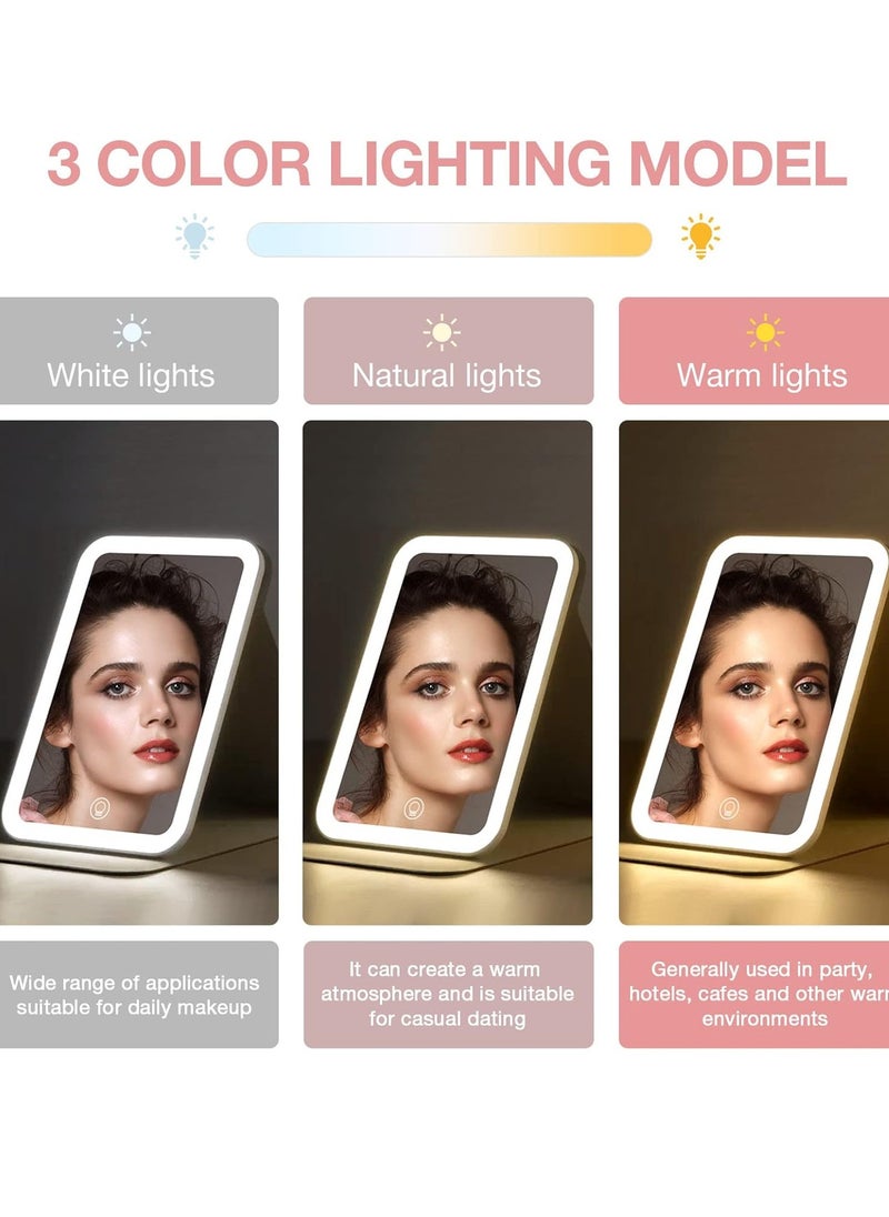 Kintion Travel Makeup Mirror, Portable LED Lighted Makeup Mirror, 360° Rotation Touch Screen Vanity Mirror, 60 LEDs, 3-Color Dimmable Lighting, Rechargeable Tabletop Folding Cosmetic Mirror, Pink