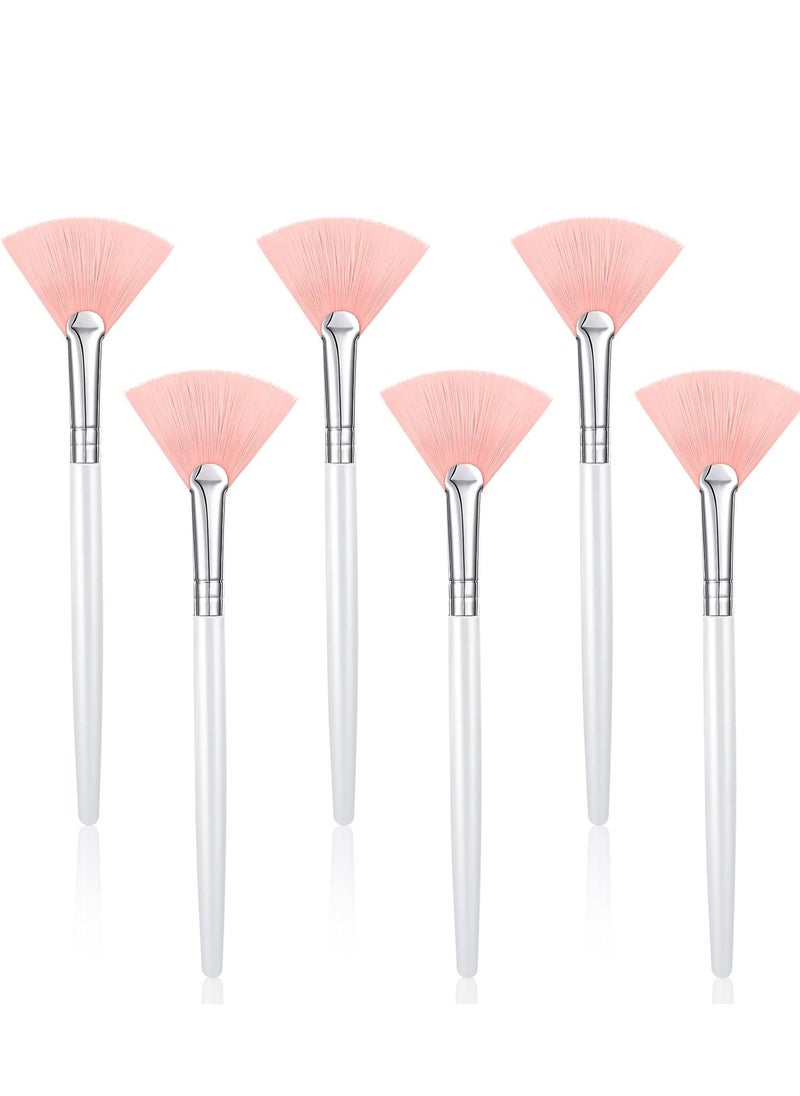 6 Pieces Fan Mask Brushes Soft Fan Facial Mask Applicator Tools Brush Makeup Brushes Cosmetic Tools with Handle for Peel Mask Makeup Women(Pink Hair)