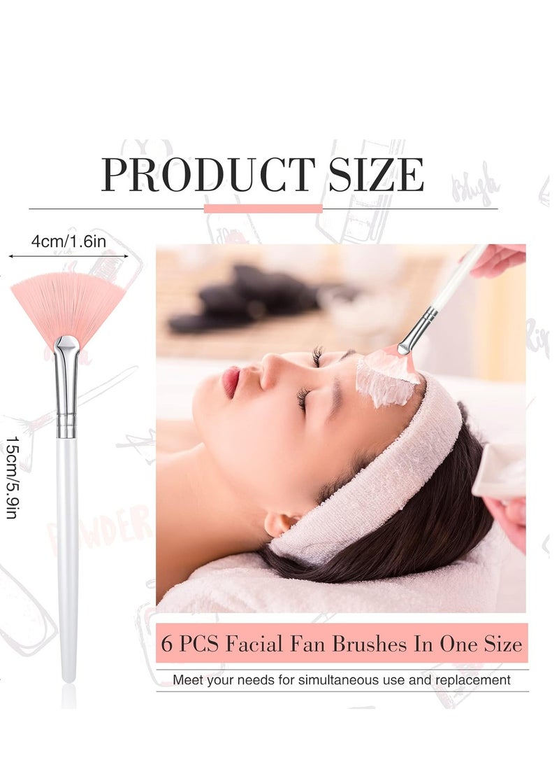 6 Pieces Fan Mask Brushes Soft Fan Facial Mask Applicator Tools Brush Makeup Brushes Cosmetic Tools with Handle for Peel Mask Makeup Women(Pink Hair)