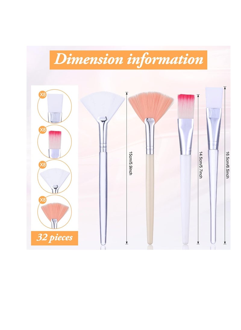 32 Pcs Face Mask Fan Brush Applicator Set Soft Fan Brush Flat Head Facial Brush Esthetician Mask Brush Cosmetic Makeup Tools for Eyelash Extension Peel Mud Clay Mask Cream (Pink)